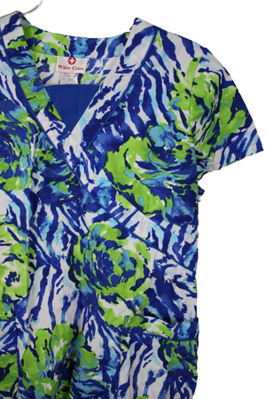 White Cross Blue Scrub Top | M