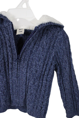 NEW Osh Kosh B'Gosh Wool Blend Blue Knit Sweater Hoodie | 24 MO