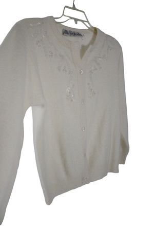 Rafaella Vintage Cream Beaded Cardigan Sweater | M