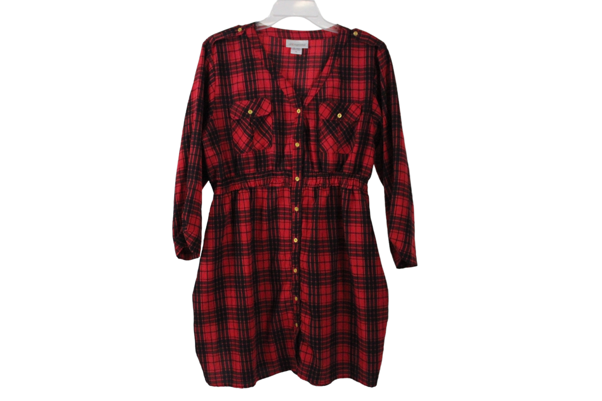 Oh! Mamma Red Plaid Tunic Maternity Top | XL