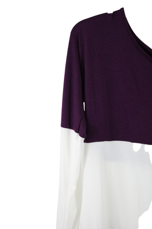 Zenana Premium Purple Color Block Long Sleeved Shirt
