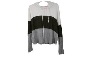 Pink Lady Green Color Blocked Waffle Knit Hoodie | S