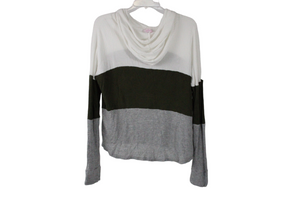 Pink Lady Green Color Blocked Waffle Knit Hoodie | S