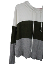 Pink Lady Green Color Blocked Waffle Knit Hoodie | S