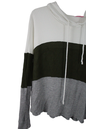 Pink Lady Green Color Blocked Waffle Knit Hoodie | S