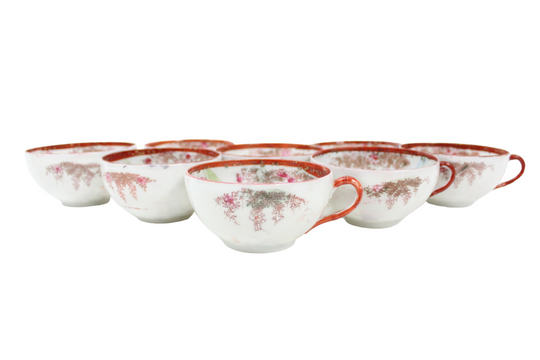 Red Vintage Geisha Teacups | Set Of 8