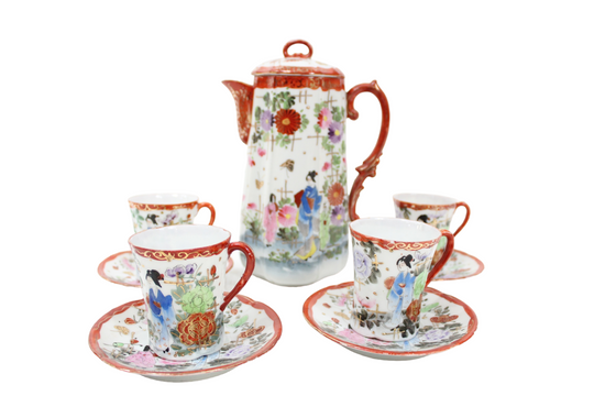 Cocoa Pot & Cup Vintage Geisha Set | Set Of 5