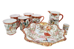 Vintage Japanese Red Painted Tea Set | Set Of 8