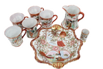Vintage Japanese Red Painted Tea Set | Set Of 8
