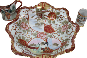 Vintage Japanese Red Painted Tea Set | Set Of 8