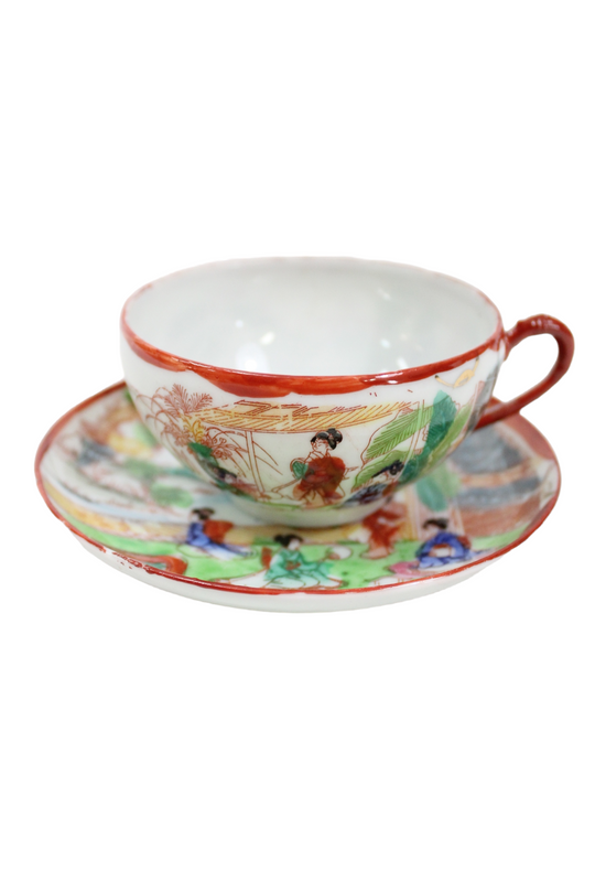 Vintage Geisha Orange Painted Japanese Teacup