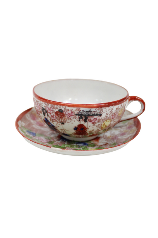 Vintage Geisha Orange Painted Teacup