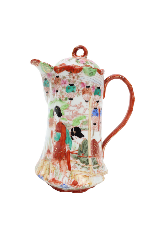Vintage Geisha Painted Cocoa Pot