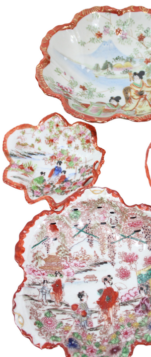 Vintage Geisha Painted Japanese Scalloped Bowls | Set Of 6