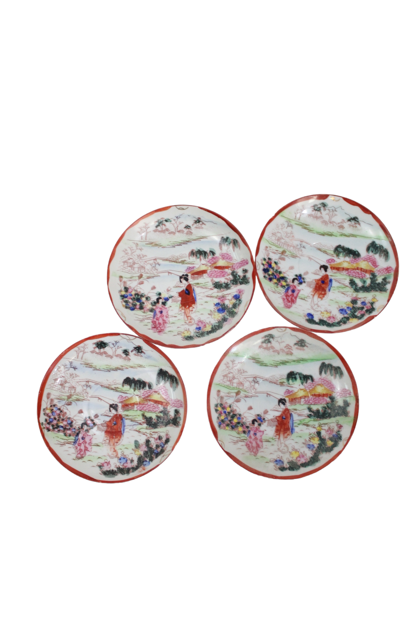 Vintage Geisha Hand Painted Plates | Set Of 4