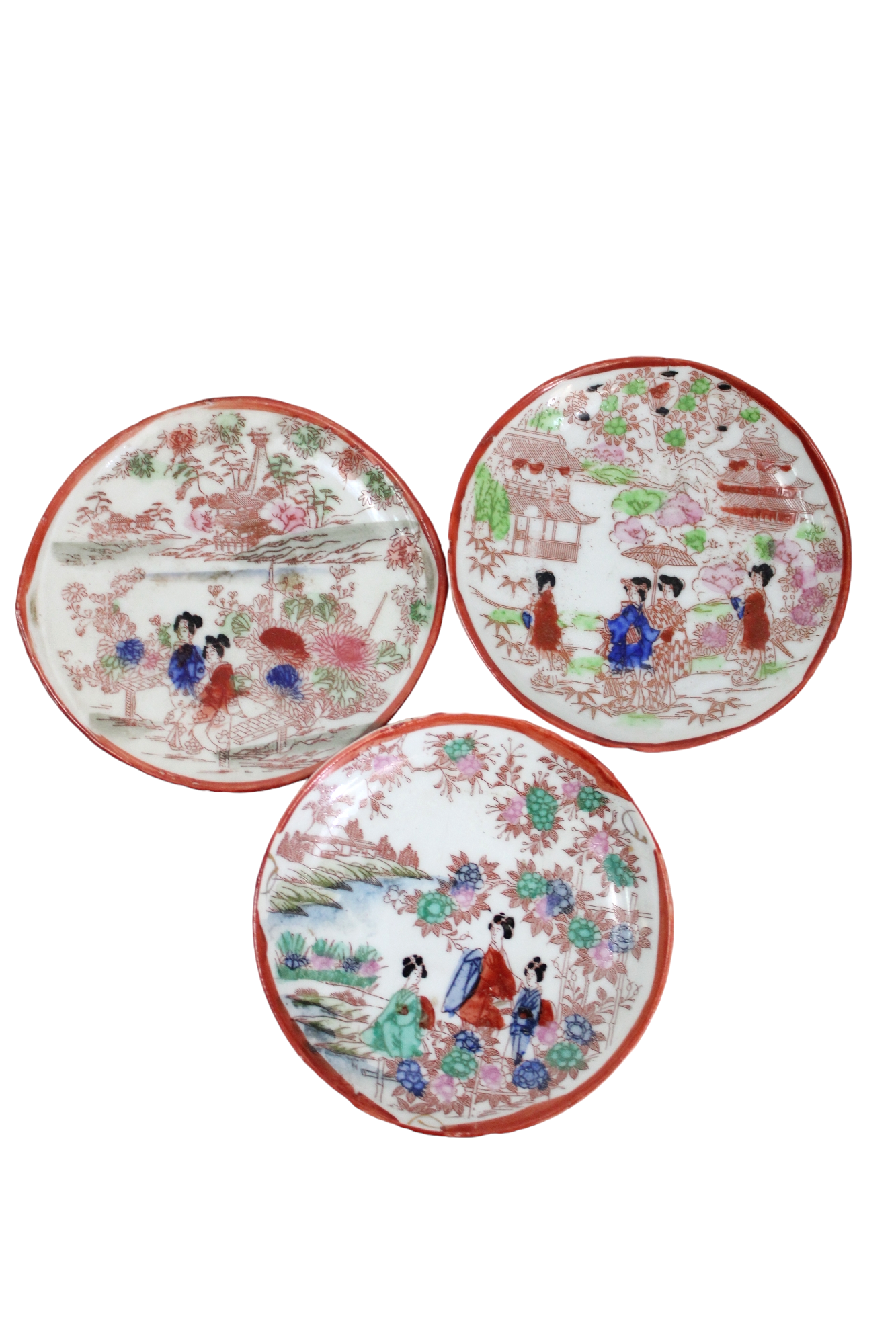Vintage Geisha Painted Mini Plates | Set Of 3