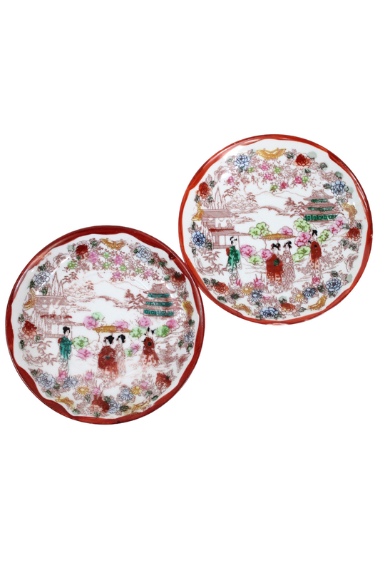 Vintage Geisha Painted Mini Plates | Set Of 2