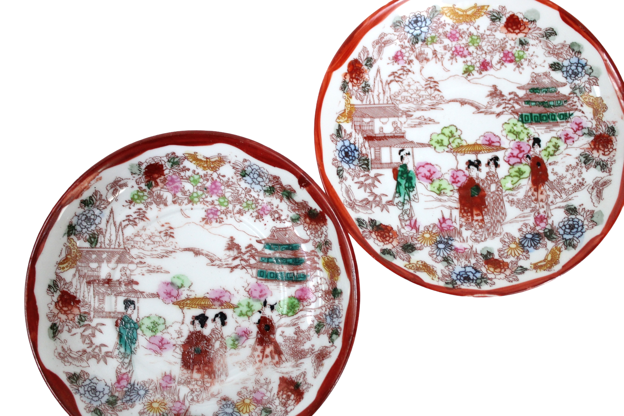 Vintage Geisha Painted Mini Plates | Set Of 2