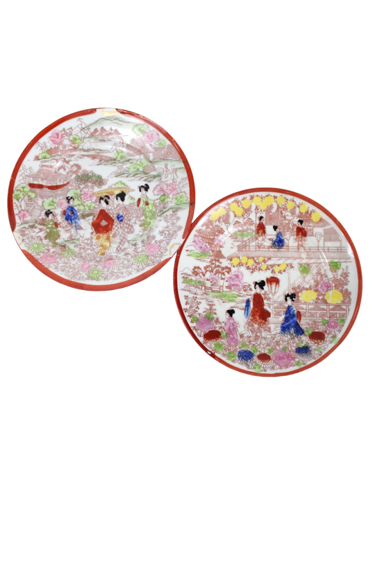 Vintage Geisha Painted Plates | Set Of 2