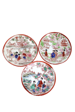 Vintage Geisha Painted Mini Plates | Set Of 3
