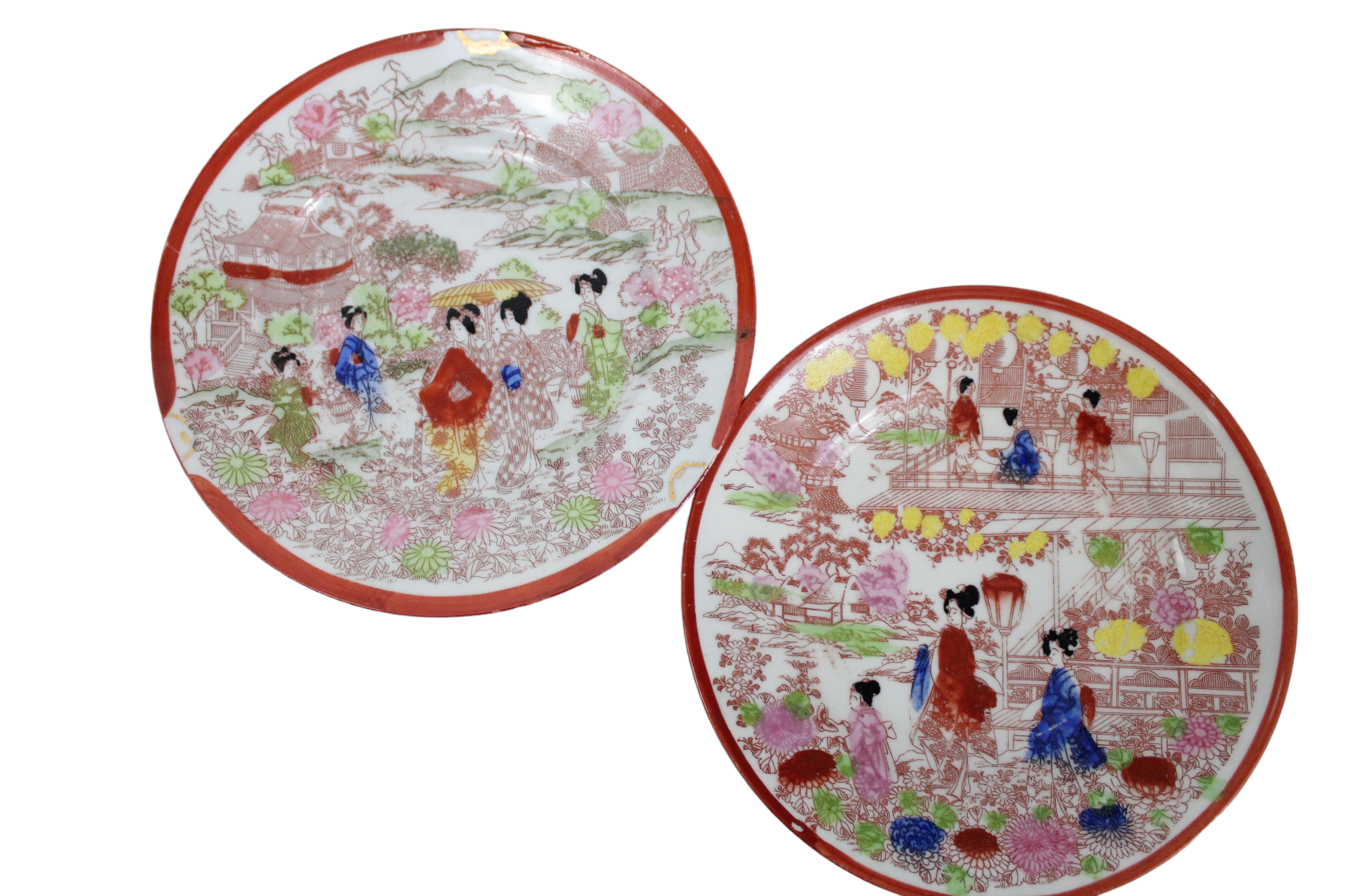 Vintage Geisha Painted Plates | Set Of 2