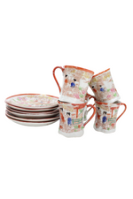 Vintage Japanese Orange Painted Teacups & Saucers | Set Of 6