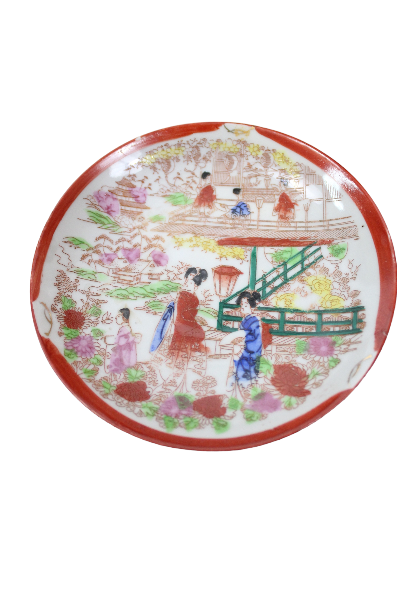 Vintage Japanese Orange Painted Teacups & Saucers | Set Of 6