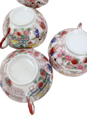 Vintage Painted Geisha Japanese Teacups | Set Of 4