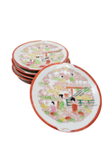 Vintage Geisha Orange Painted Saucers | Set Of 6