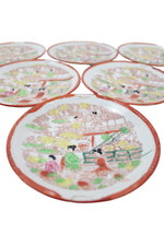 Vintage Geisha Orange Painted Saucers | Set Of 6