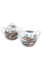 Vintage Hand Painted Japanese Sugar Bowl & Creamer Pourer Set