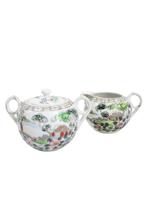 Vintage Hand Painted Japanese Sugar Bowl & Creamer Pourer Set