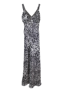 Morgan & Co. Satin Black White Beaded Formal Dress | 3/4