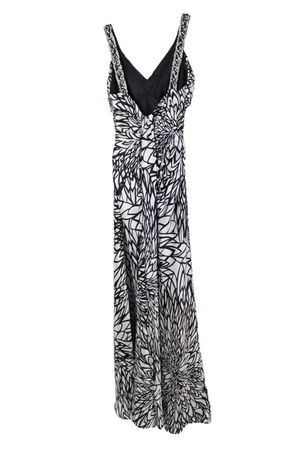 Morgan & Co. Satin Black White Beaded Formal Dress | 3/4