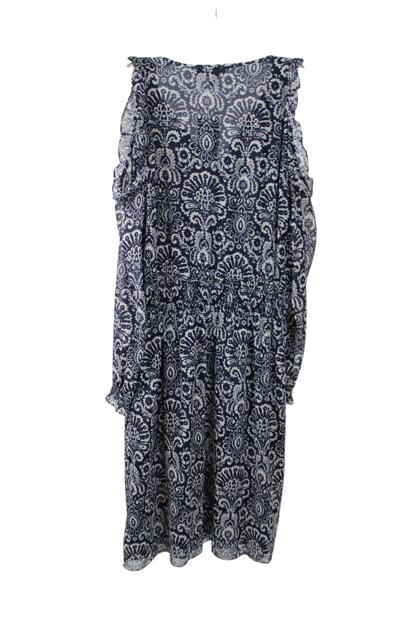 NEW Michael Kors Blue Chiffon Cold Shoulder Gold Shimmer Dress | L Jubilee Thrift NEW Michael Kors Blue Chiffon Cold Shoulder Gold Shimmer Dress | L Jubilee Thrift