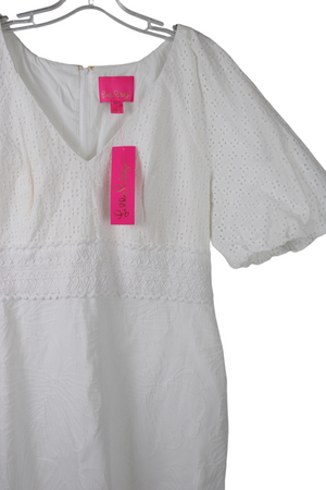 Lilly Pulitzer Jazlyn Dress (Size 14) (Resort White Who Let The Fronds Out Pucker Jacquard)