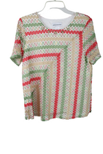 Alfred Dunner Green Pink Knit Top | L
