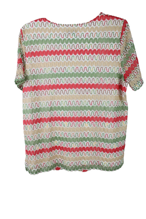 Alfred Dunner Green Pink Knit Top | L